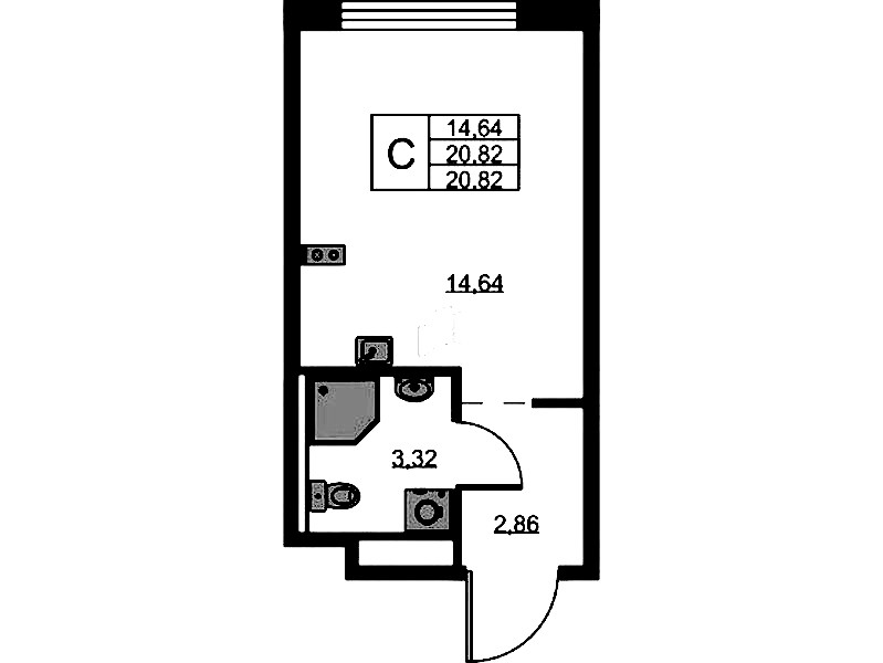Квартира студия 20.82 м², 3/9 эт., ЖК «GloraX Новоселье»